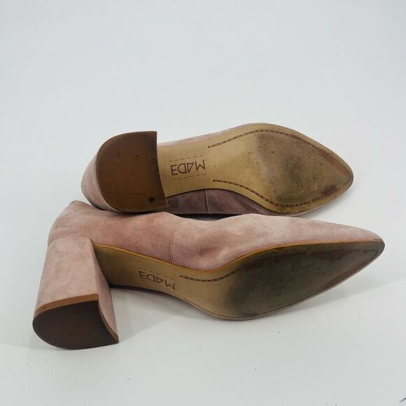 M4DE Pump Pink Suede Leather Slip On Block Heel Pointed Toe Womens Size 9.5 - Picture 8 of 9